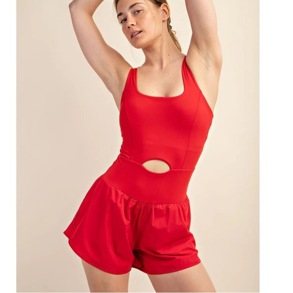 Pants - RED ATHLETIC BODY SUIT WITH RUNNING SHORTS
